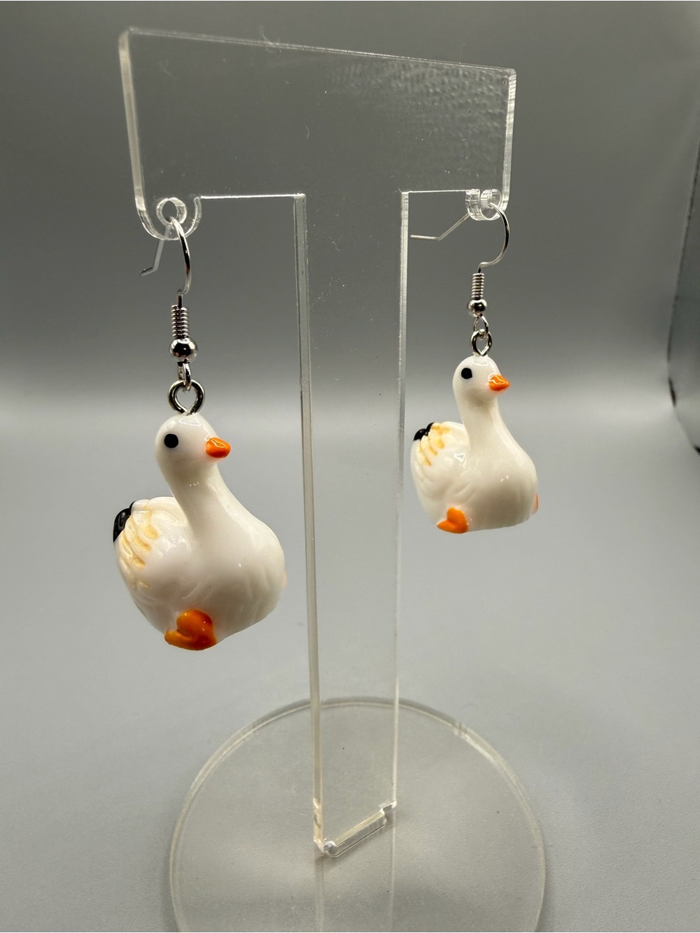 White Duck Pendant Earrings - Handmade #E0444C